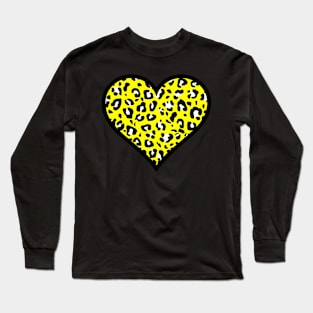 Yellow, Black and White Leopard Print Heart Long Sleeve T-Shirt